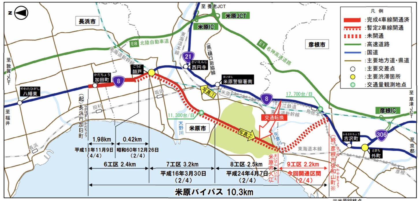 米原バイパスの概要図。