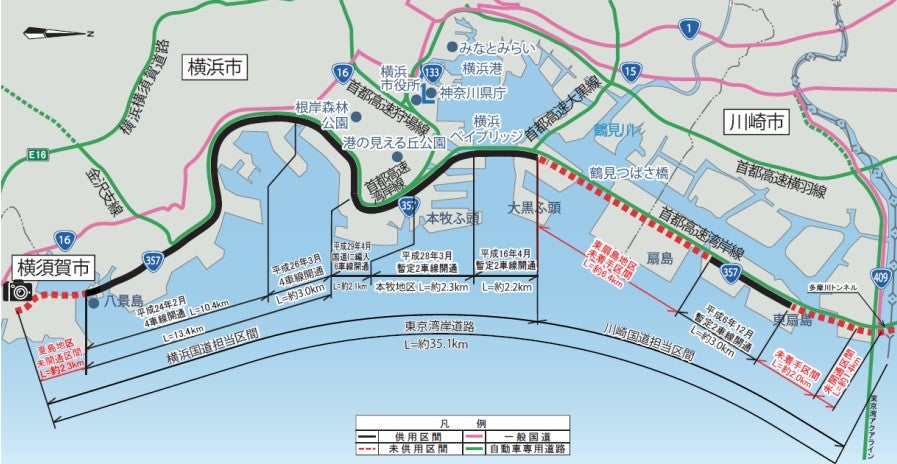 国道357号「東京湾岸道路」の概要。