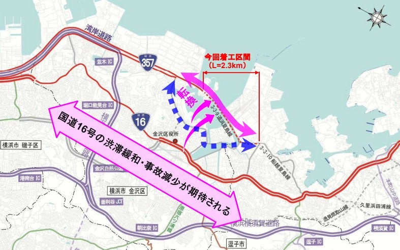 国道357号「東京湾岸道路」夏島工区の概要。