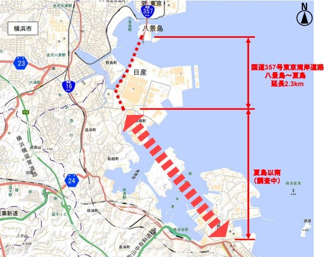 国道357号「東京湾岸道路」横須賀市延伸の概要。
