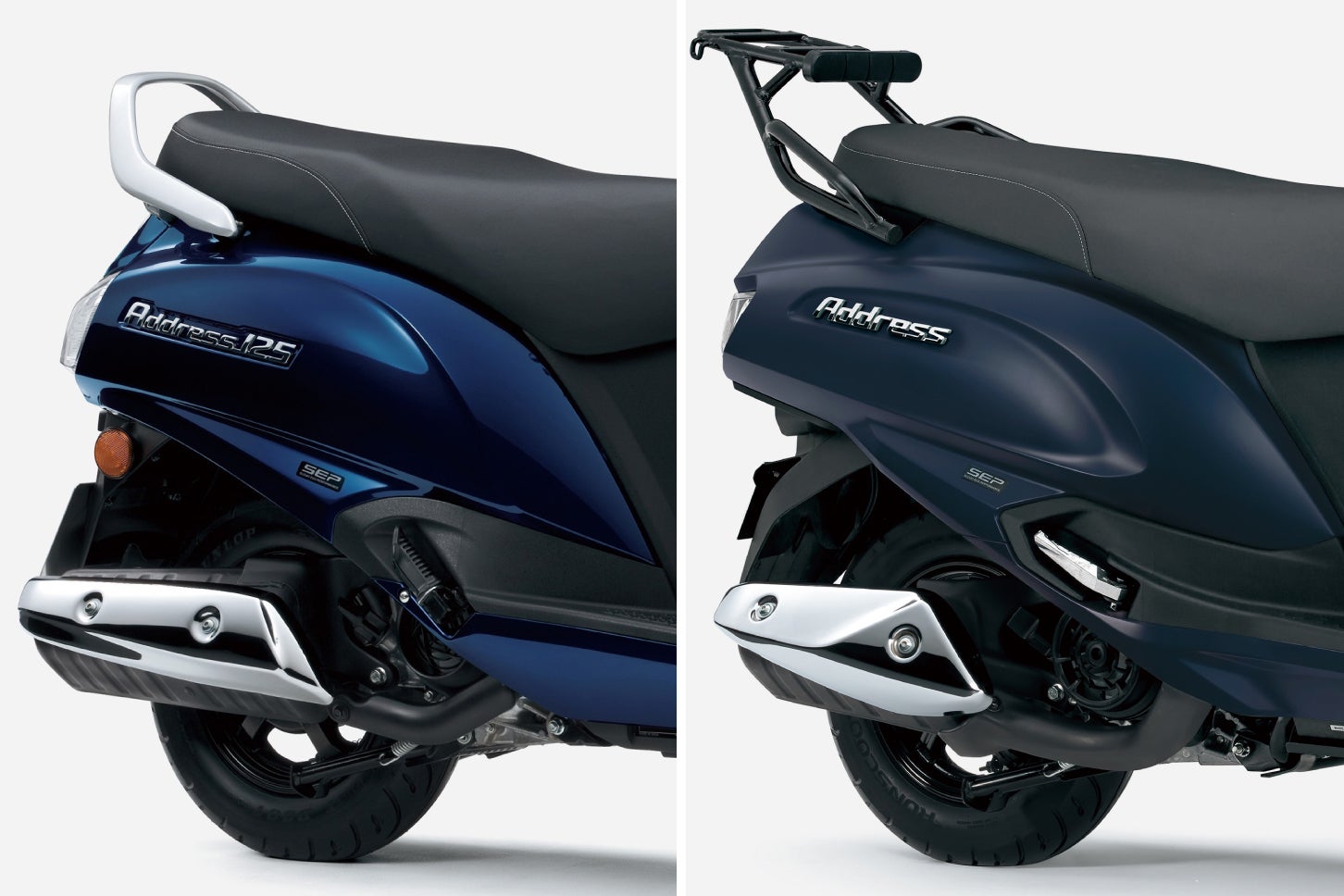 新旧アドレス125比較。左が2022年モデルで、右が2025年モデル