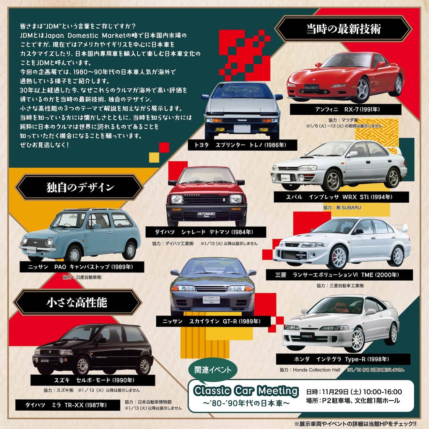 What’s JDM？－世界が熱中する’80-’90年代の日本車－ 展示車両イメージ