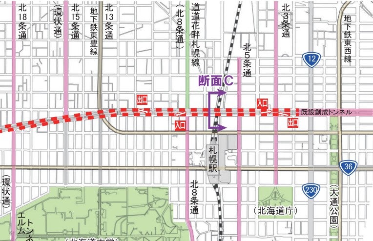 「国道5号 創成川通」の概要。左が北。
