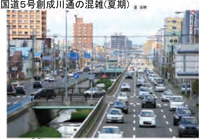 渋滞する創成川通の様子。