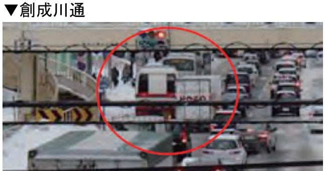 渋滞する創成川通の様子。