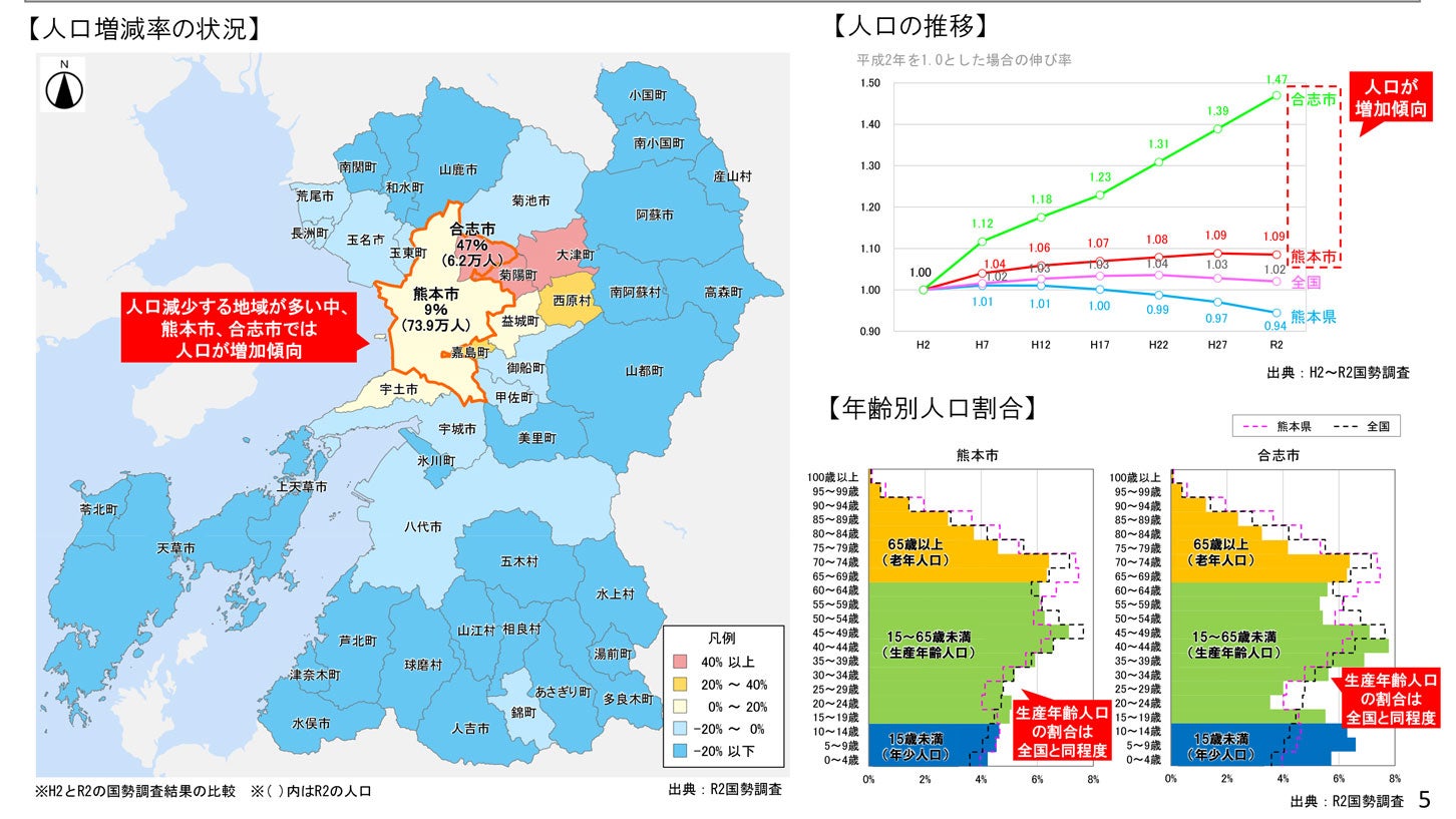 熊本市や周辺地域の地域状況。