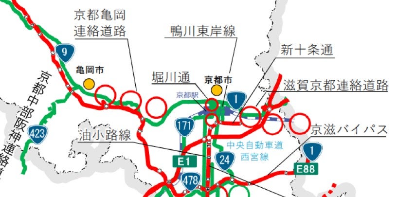 京都亀岡連絡道路の概要。