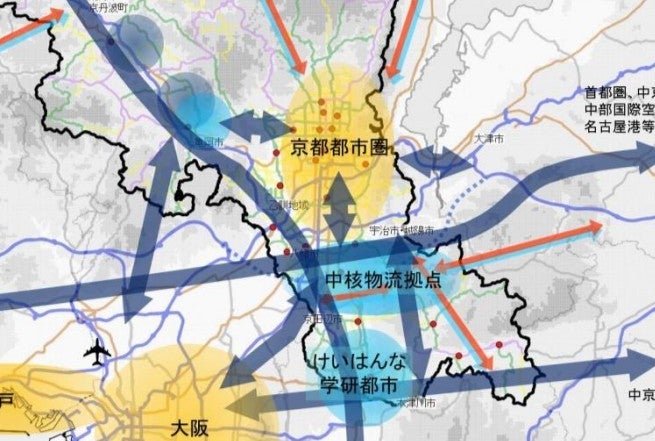 京都府のネットワーク構想で示されている京都亀岡連絡道路。