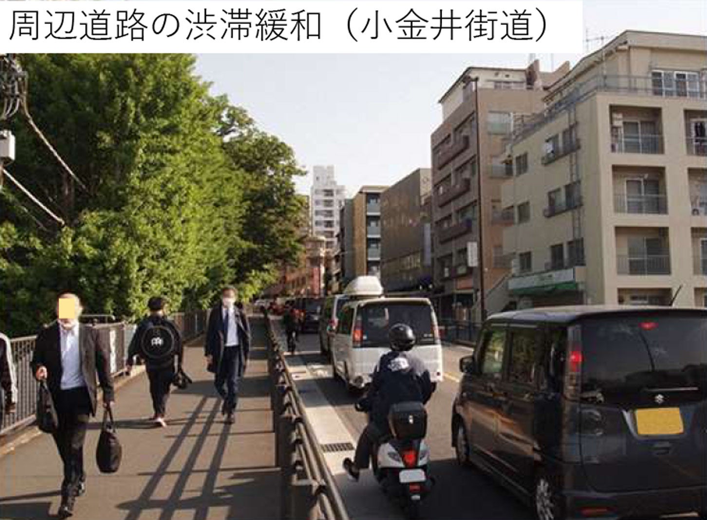 小金井街道の混雑の様子。