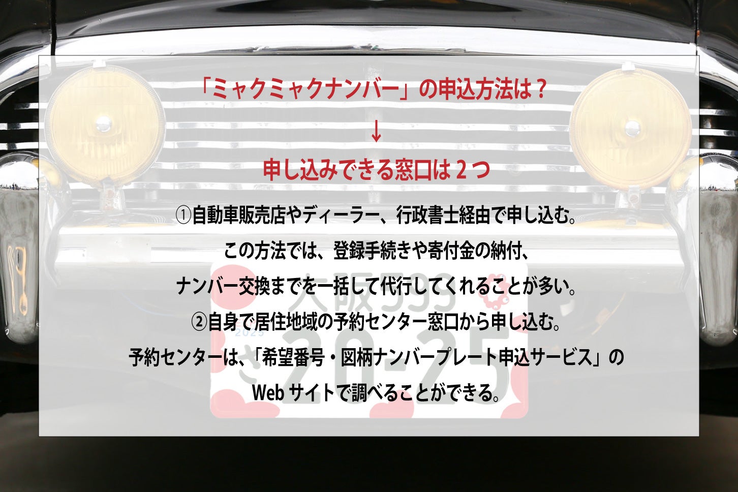 「ミャクミャクナンバー」の申し込み方法。