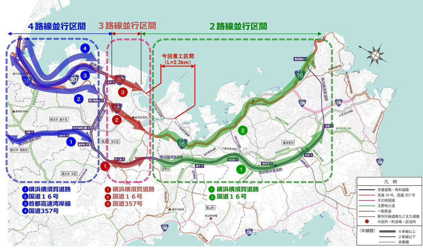 三浦半島における道路ネットワークの現状。
