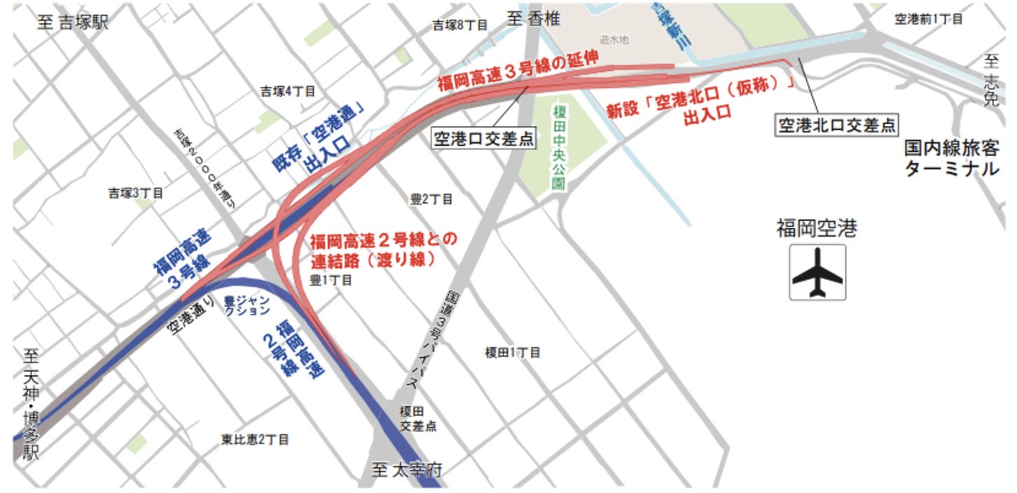 福岡高速3号線の位置図。