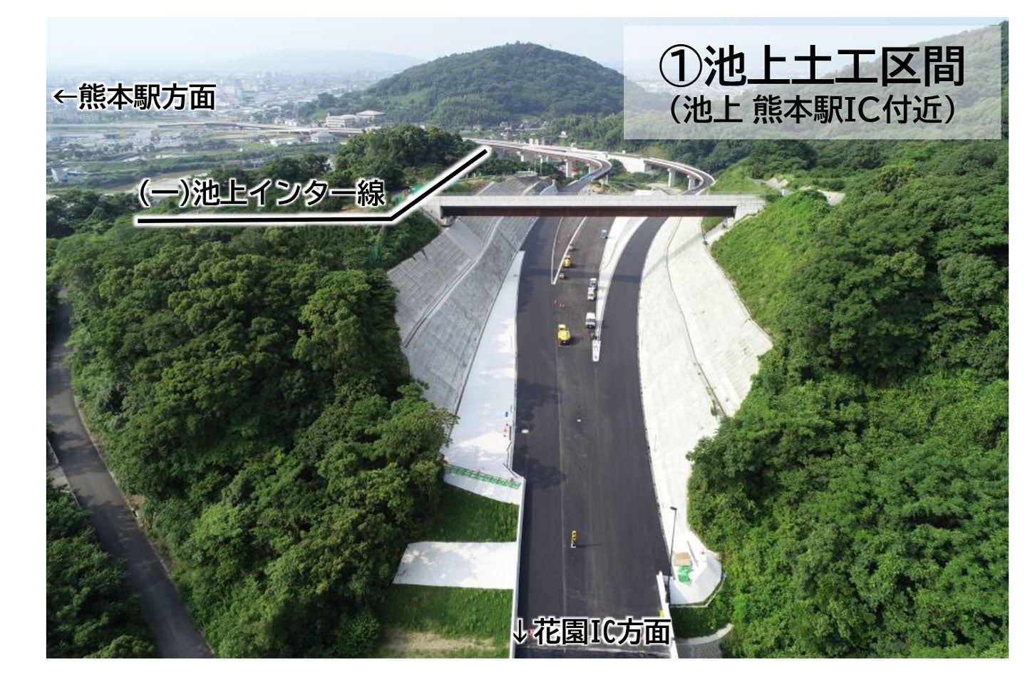 熊本西環状道路（池上工区）の工事進捗状況。