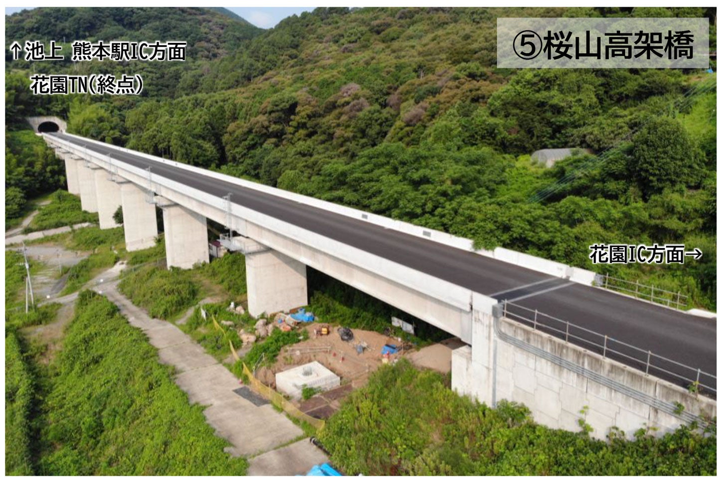 熊本西環状道路（池上工区）の工事進捗状況。