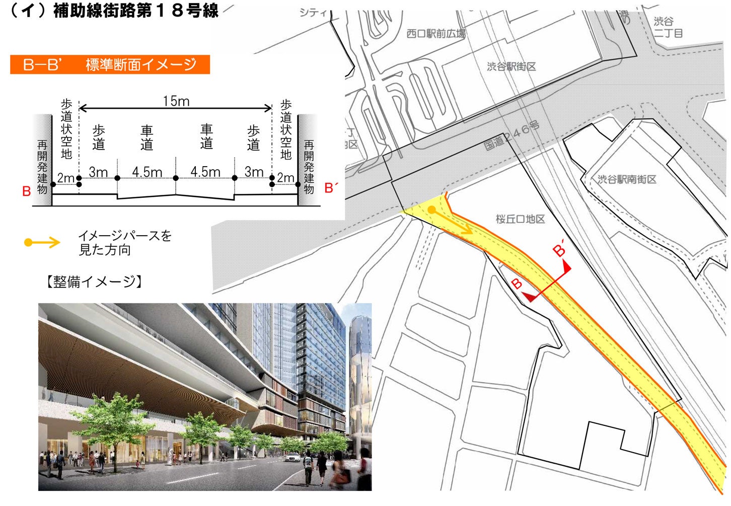 補助線街路第18号線の拡幅事業の概要。