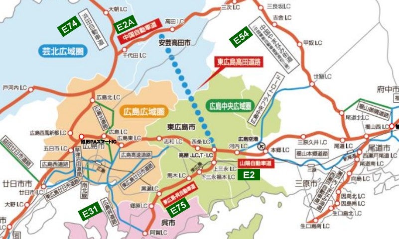 東広島高田道路の概要。