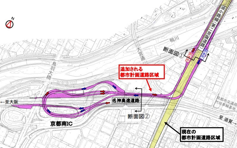 名神高速と第二京阪を接続する「京都南ジャンクション」計画の概要。