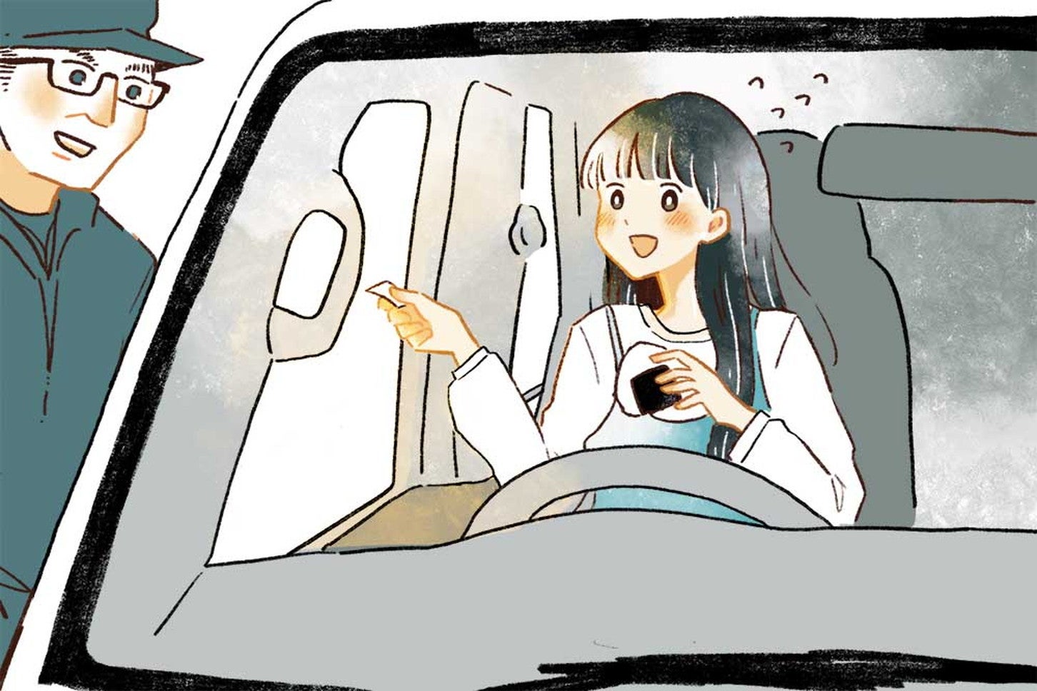 おにぎりを食べて気持ちを落ち着かせる