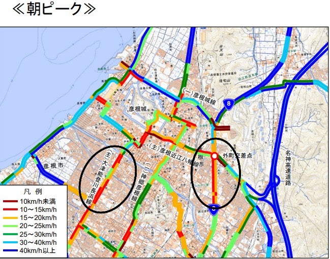 国道8号には渋滞ポイントが複数ある。