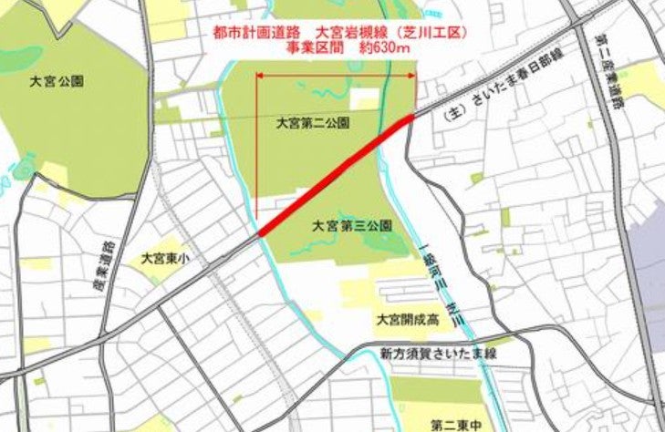 さいたま春日部線の芝川工区。