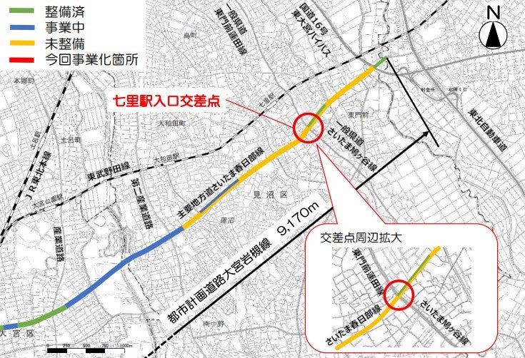 さいたま春日部線の七里駅入口交差点。