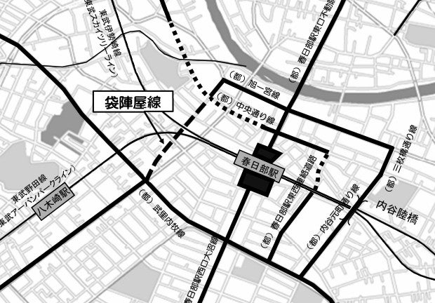 春日部駅北側では開かずの踏切撤去に伴う都市計画道路事業が進められている。