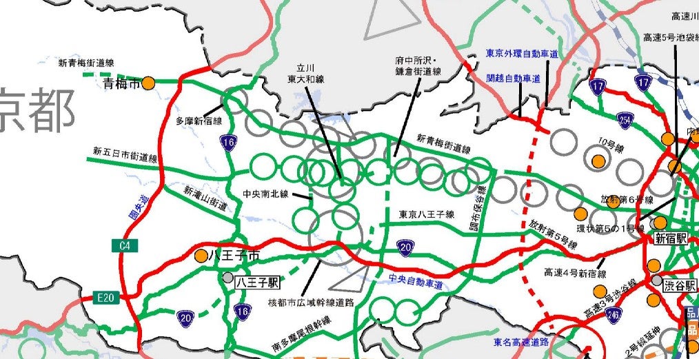 新広域道路交通計画に記載された多摩新宿線。