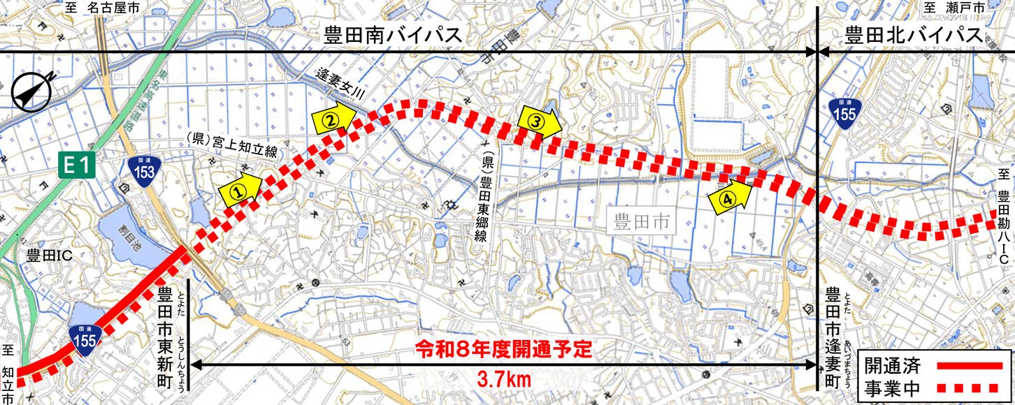 豊田南バイパスの概要図。