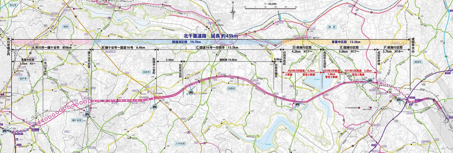 北千葉道路の計画路線図。