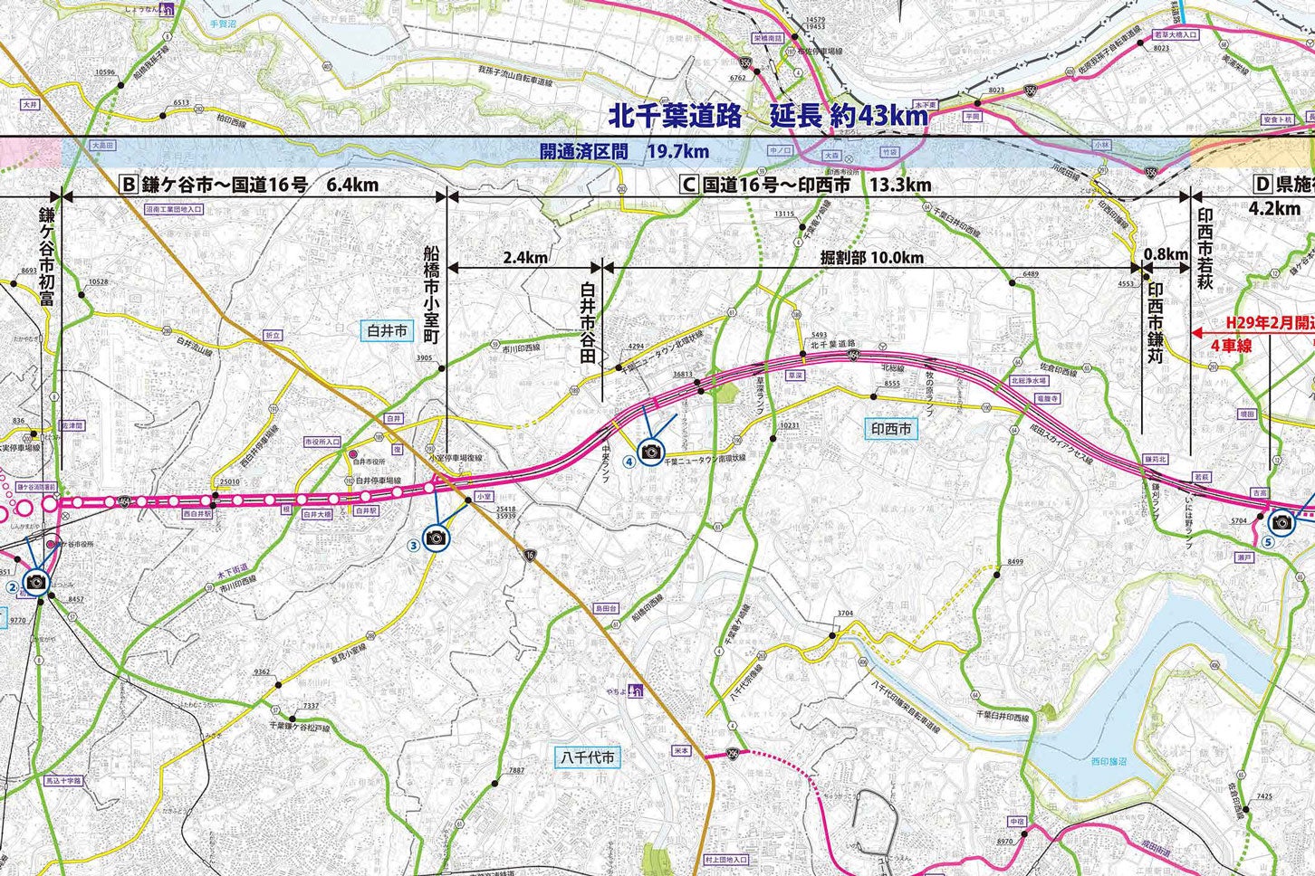 北千葉道路の計画路線図。