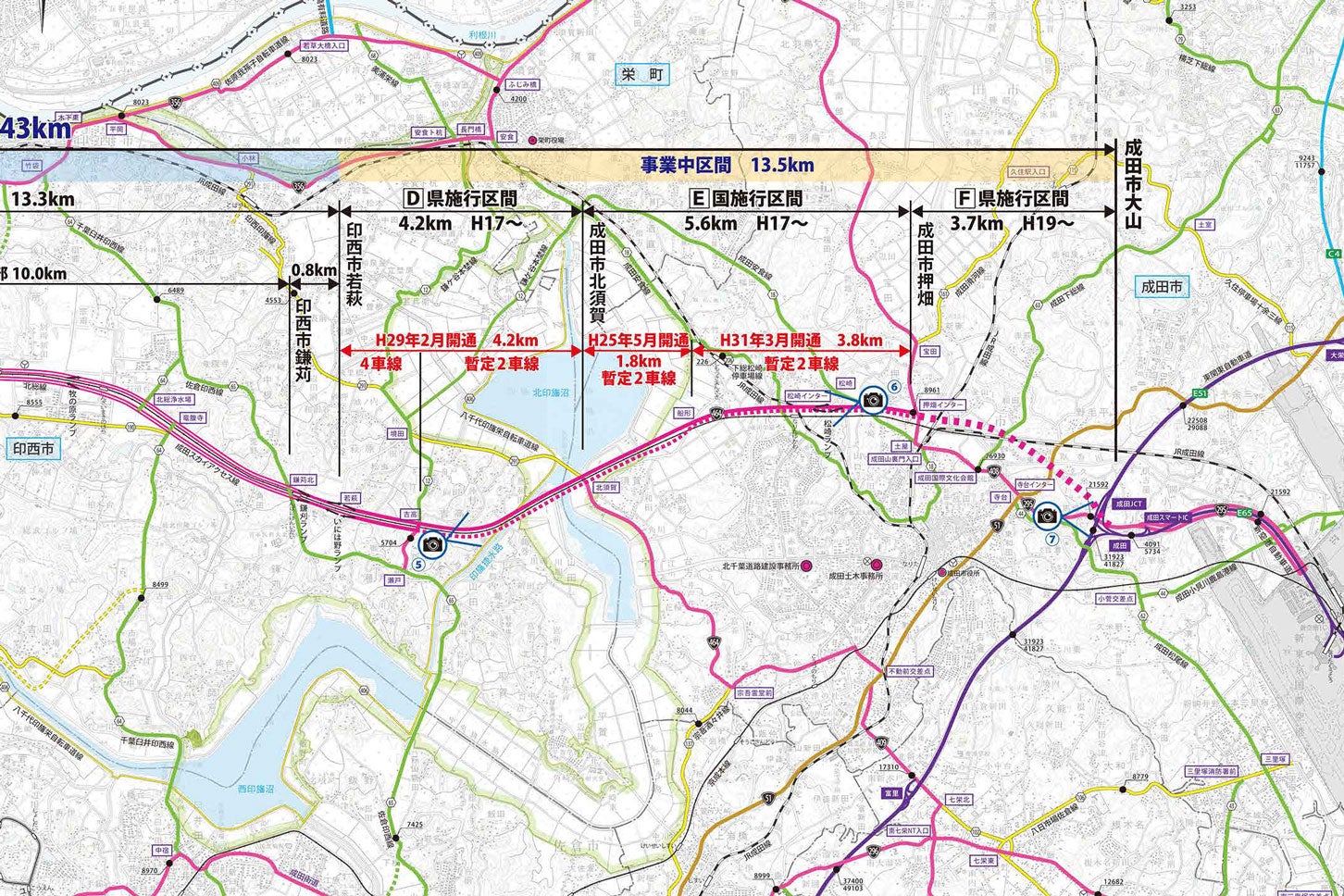 北千葉道路の計画路線図。