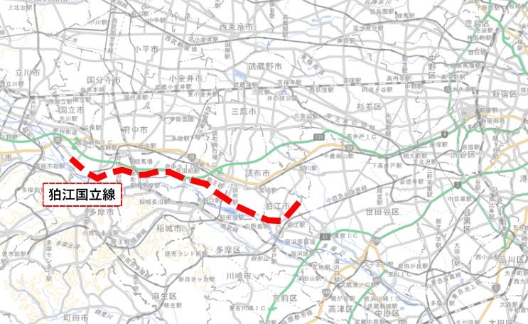 都市計画道路3・4・3号「狛江国立線」の概要。