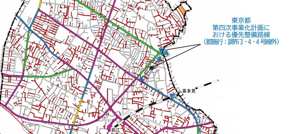 都市計画道路3・4・3号「狛江国立線」の概要。