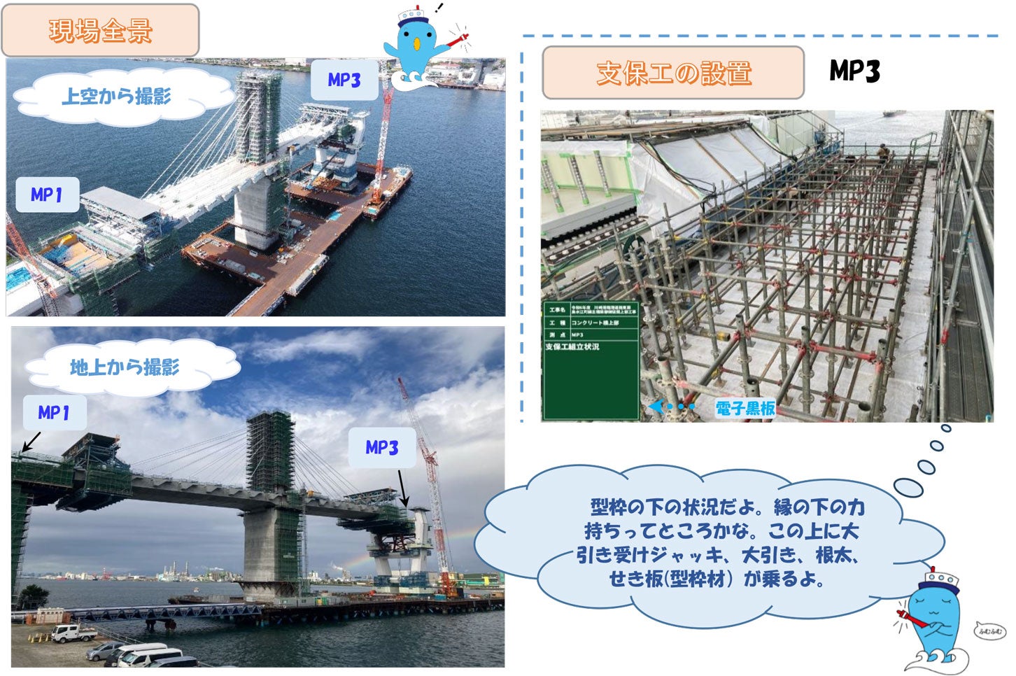 川崎港臨港道路東扇島水江町線の工事状況。
