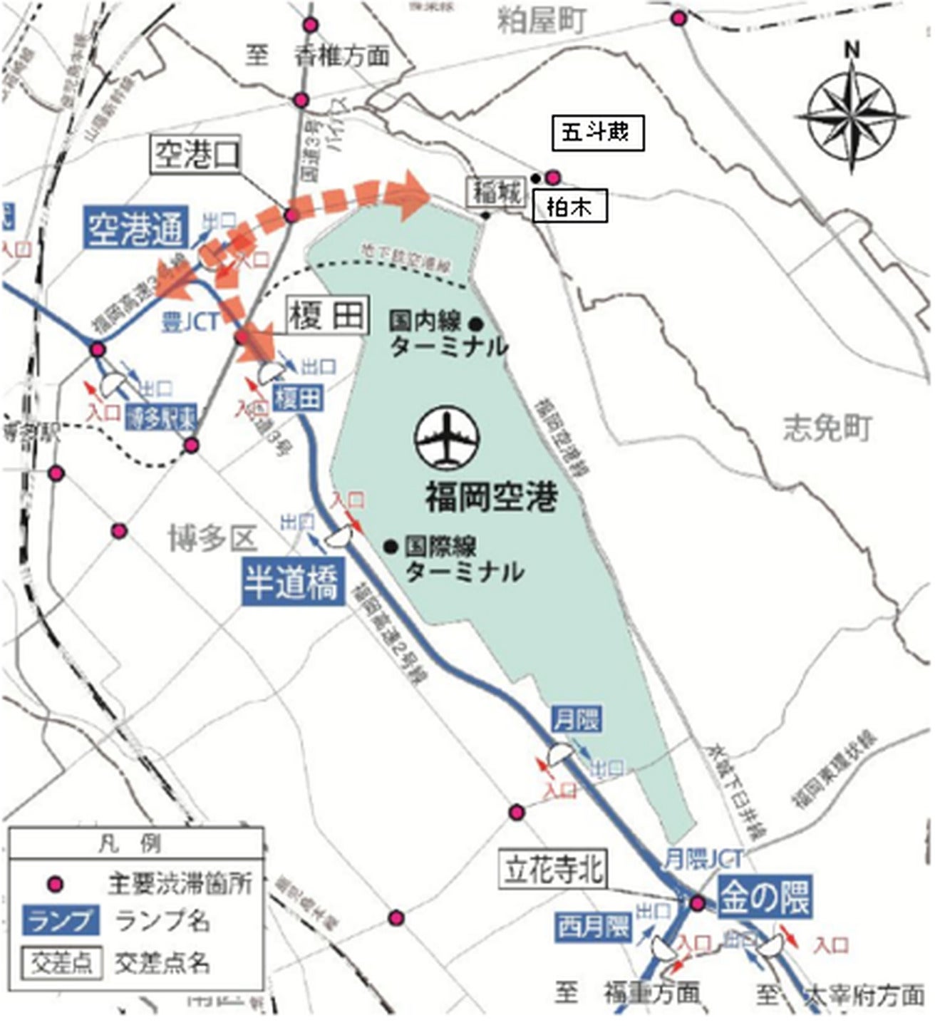 福岡高速3号線（空港線）の位置図。