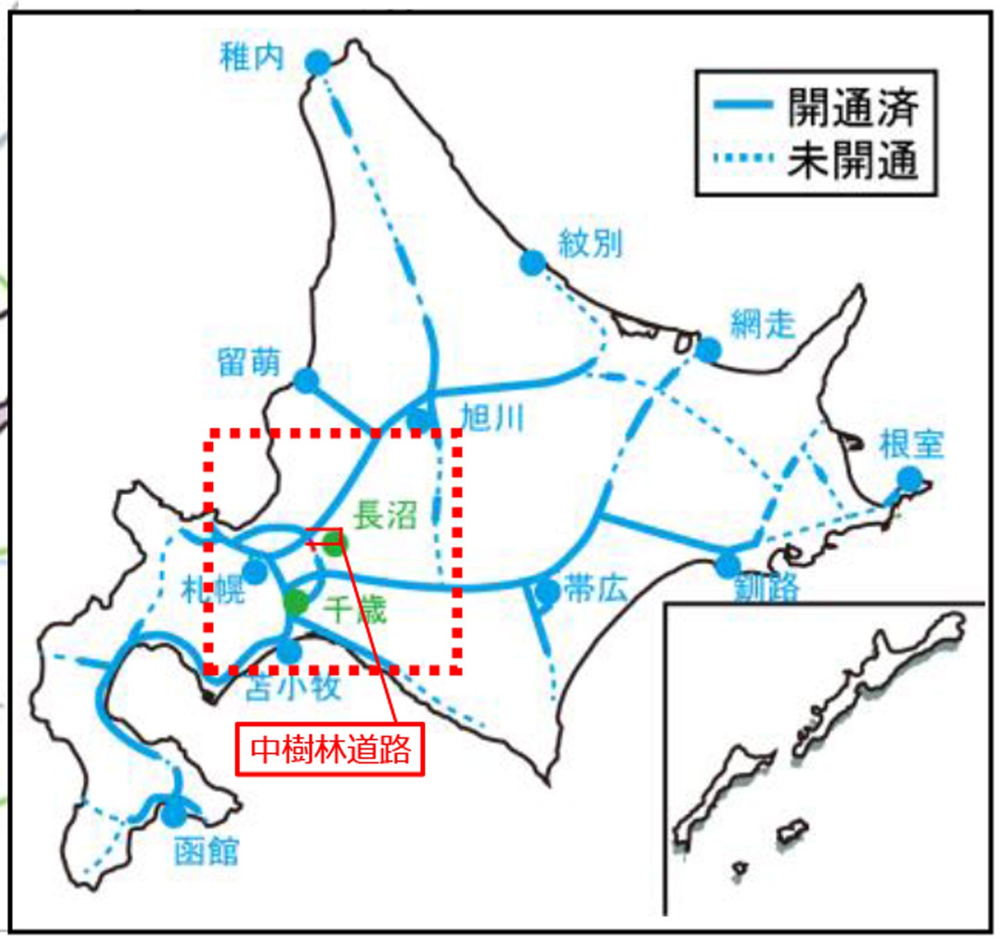 道央圏連絡道路の概要図。
