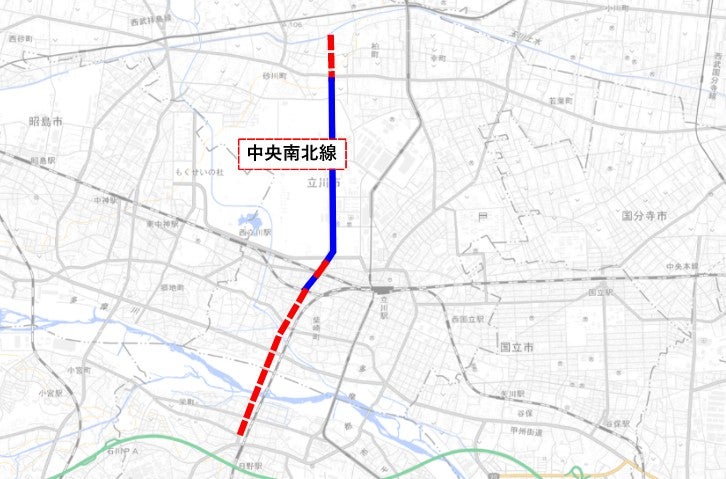 中央南北線の位置図。