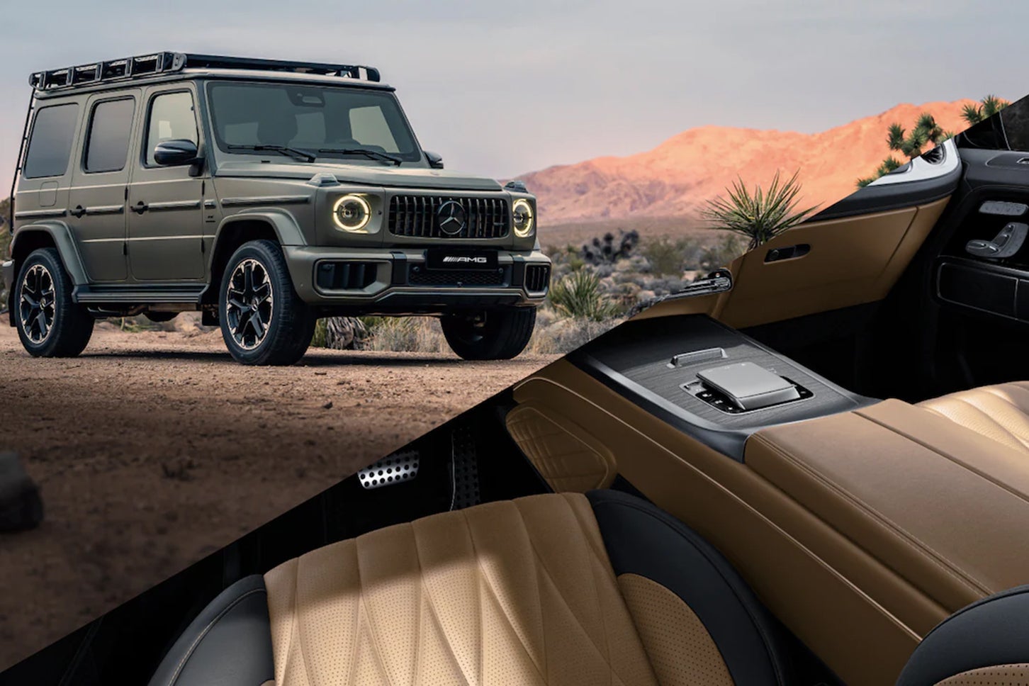 メルセデスAMG G 63オフロード プロ エディション｜ボディカラー：マヌファクトゥーア ダークオリーブマグノ（マット）／内装色：マヌファクトゥーア カタラーナベージュ/ブラック