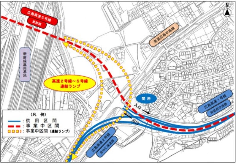 広島高速5号線が分岐する温品JCT。