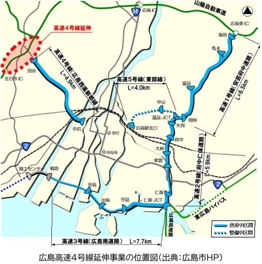 計画検討中の広島高速4号線延伸部。
