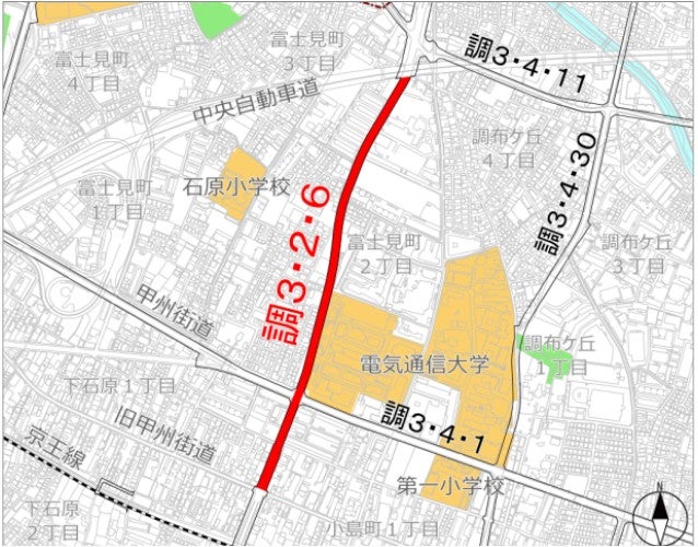 調布保谷線の調布・三鷹区間。