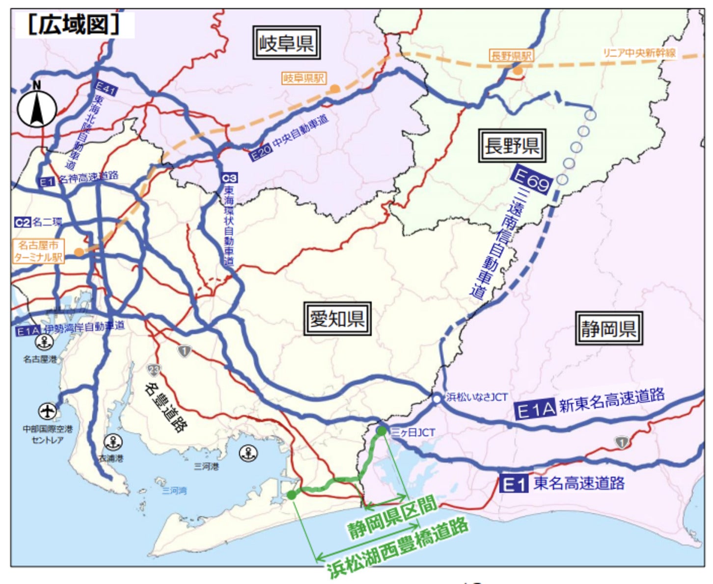 浜松湖西豊橋道路の広域図