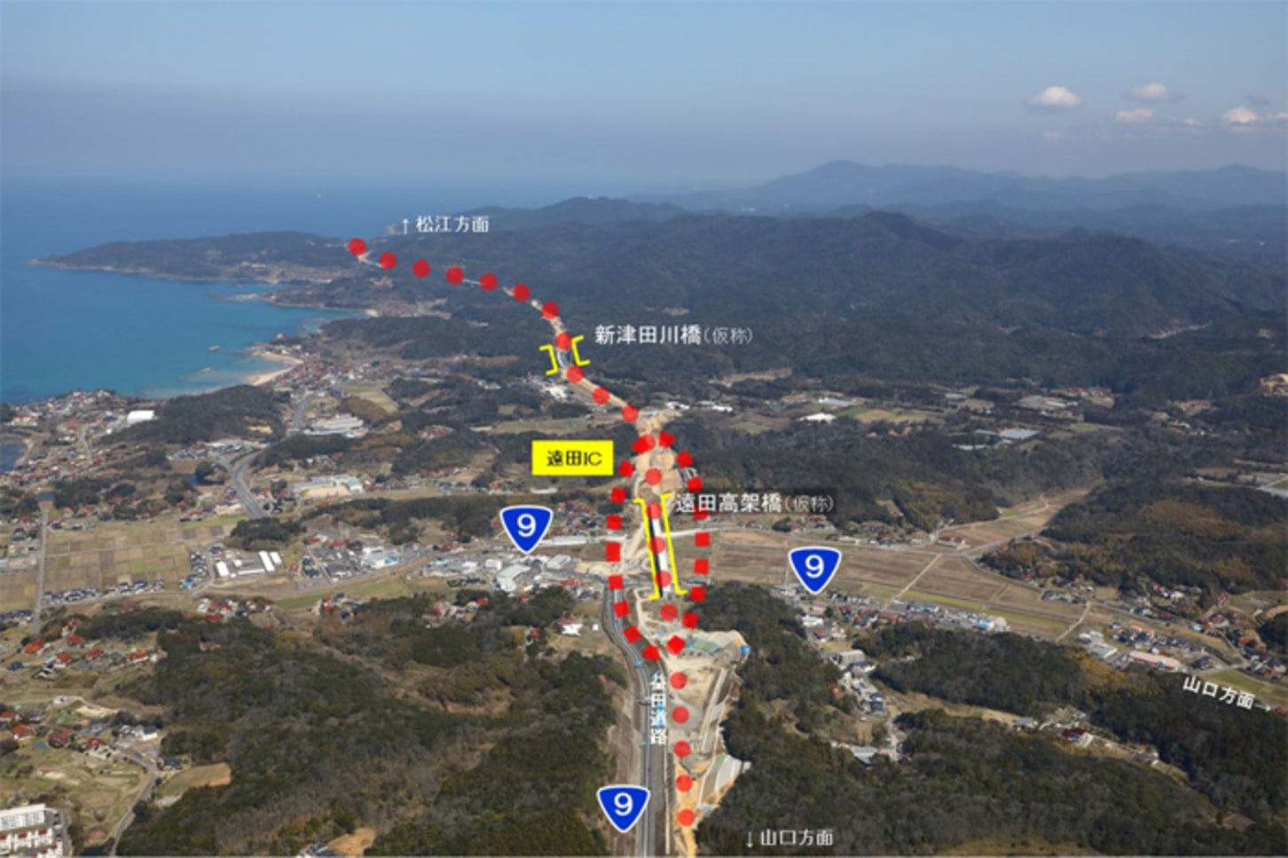 三隅・益田道路、遠田ICから松江方向の様子。