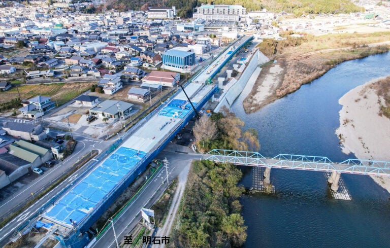 西脇北バイパス（下戸田地区）の工事状況。2024年12月撮影。