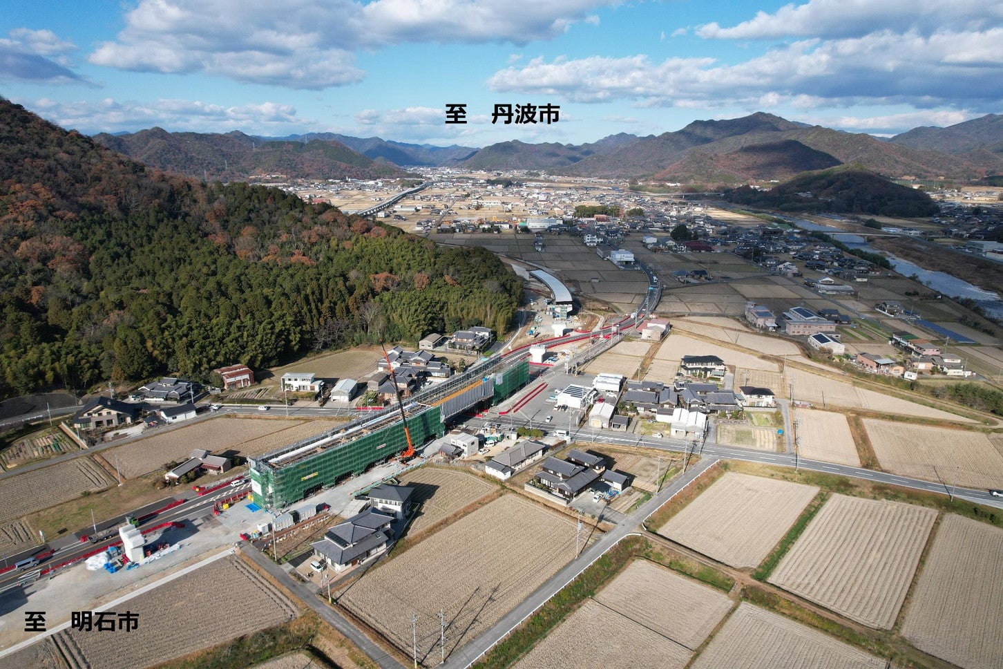 西脇北バイパス（津万ランプ付近）の工事状況。2024年12月撮影。