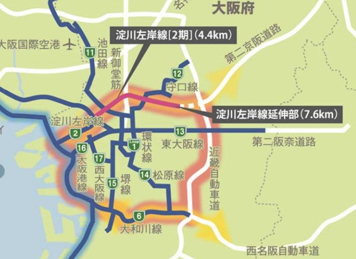 阪神高速「淀川左岸線」が完成することで環状ルートが形成される。