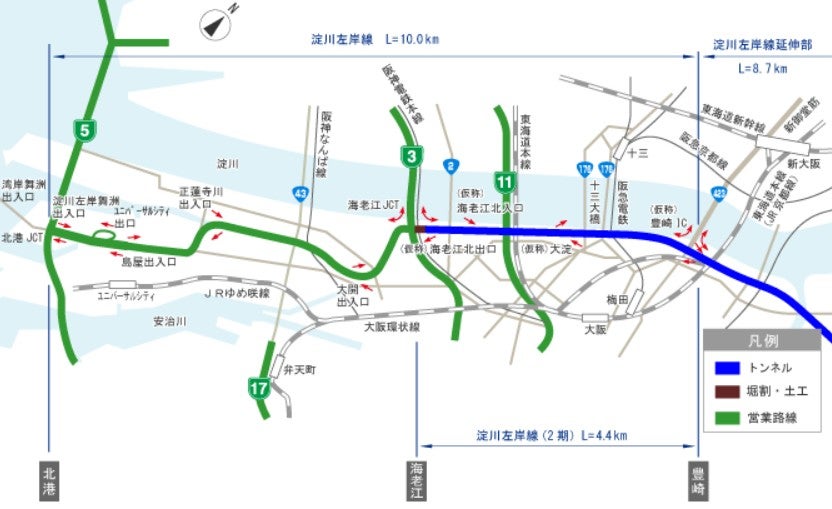 阪神高速「淀川左岸線」の整備概要。
