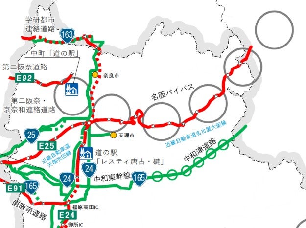 構想路線「名阪バイパス」の想定ルート。