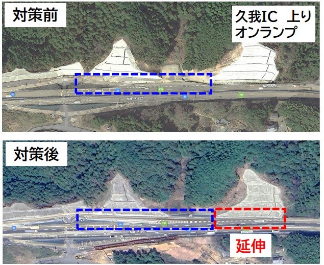 久我ICのオンランプ延伸の概要。いくつかのICで改良が進められている。