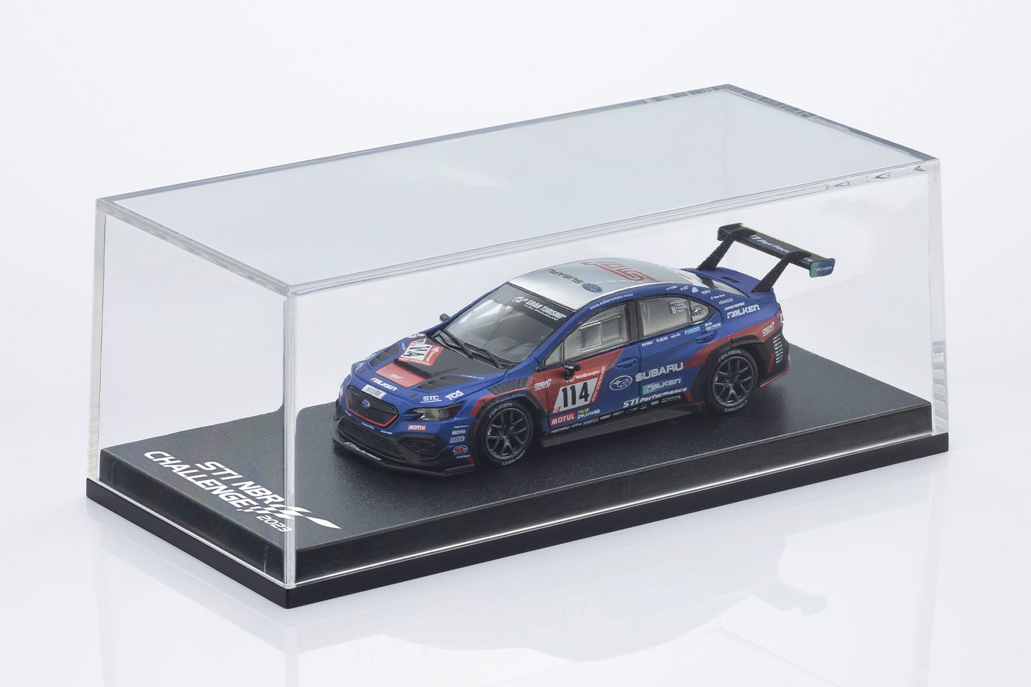 KYOSHO MINI CAR & BOOK 第23弾「SUBARU WRX NBR CHALLENGE 2023」のミニカーとディスプレイ台座（ブラック）
